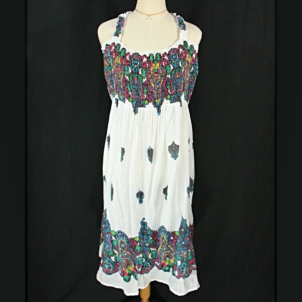 Mirror Images Paisley Abstract Swirl Shirred Cotton Sundress Tube Dress 18/20 W
